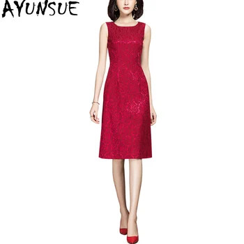

AYUNSUE Spring Summer Dress Women Elegant Red Lace Office Dress Sleeveless Ladies Dresses Vestido Midi 2020 N01LC026C45 KJ3895