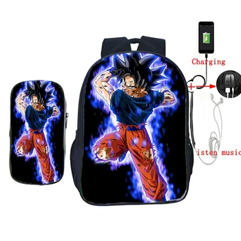 

USB Charging Backpack New Mochila for Kids Dragon Ball Z Goku Schoolbags Boys Girls 2Pcs/Sets Book Bags Pencil Case