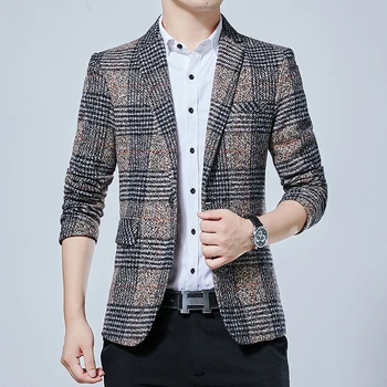 

2020 New Luxury Classic Men'S Casual Plaid Blazer Autumn Spring Fashion Brand Loose Long Suit