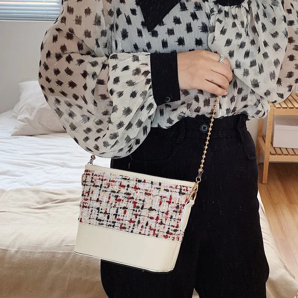 Women Messenger Bag Retro Leather Wool Zipper Shell Bag Patchwork Crossbody Bag Chain Female Shoulder Bags Bolsa Feminina