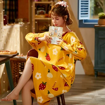 

Nightgown 2020 autumn/winter new palace style night dress Ladies lace mesh sexy O-neck long-sleeve skirt home service pijamas