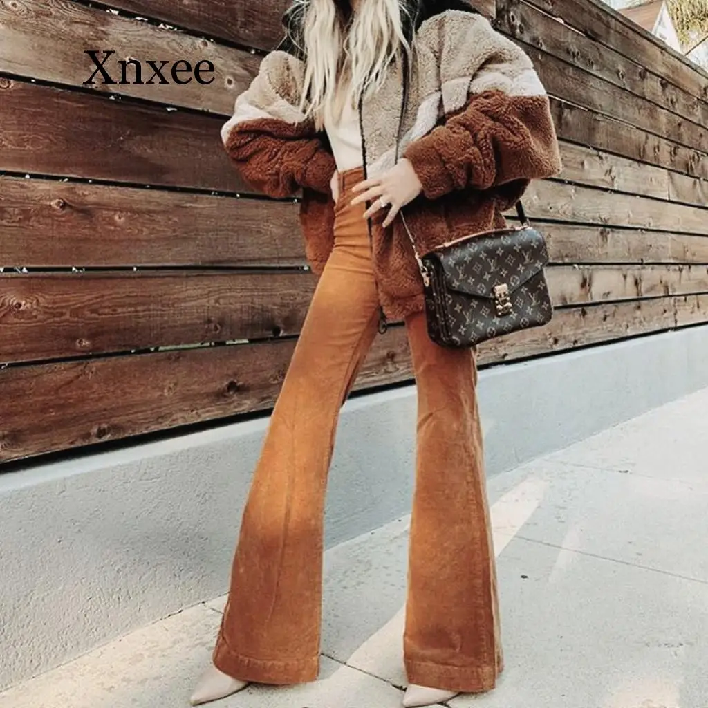 

Stylish Corduroy Flare Pants Women High Waist Bellbottoms Long Pant Wide Leg Autumn Slim Trousers Lady Sexy Highstreet Bottoms