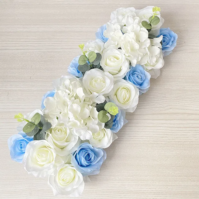 Artificial Peony Rose Hydrangea Row Wedding Background Fake Flower Wall Decoration DIY Combination Wedding Arch Arrangement light blue A