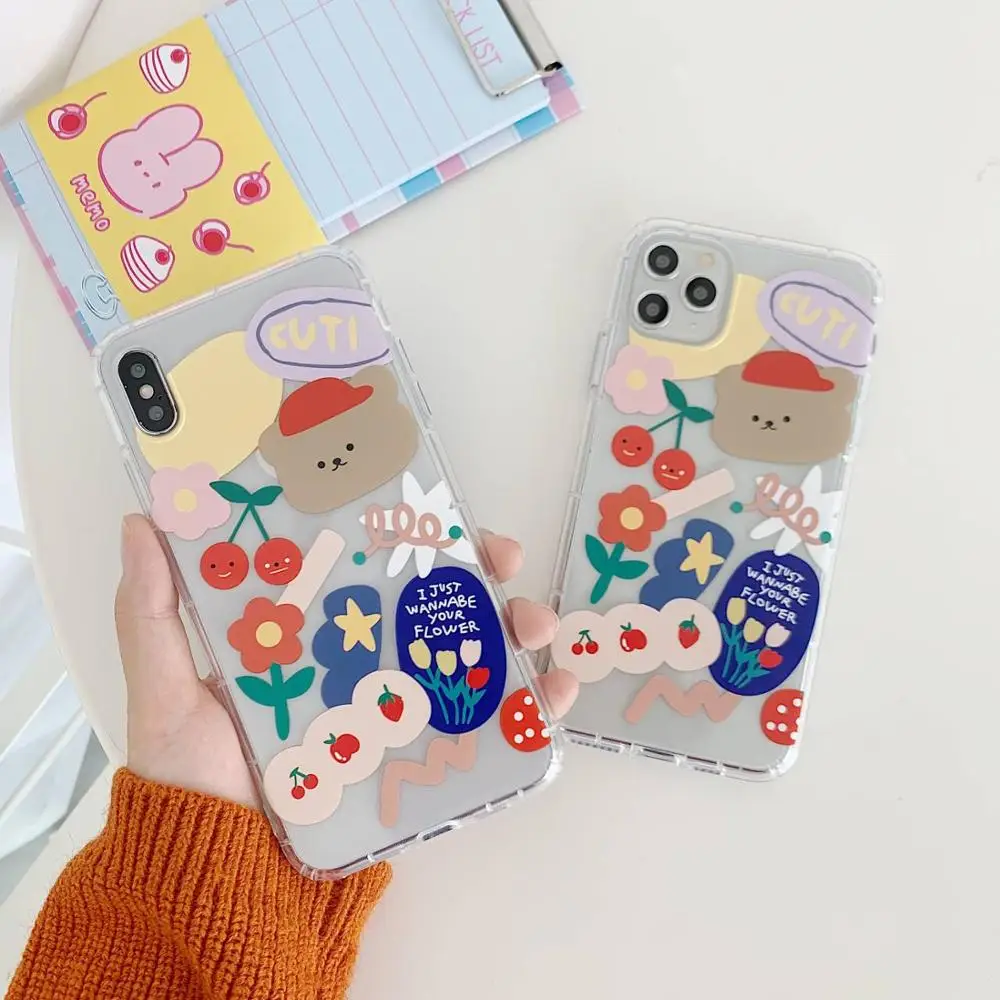 

Cute bear transparent TPU phoone case for iphone 7 case soft silicone cover for iphone 11 pro max XS MAX XR fundass capa back