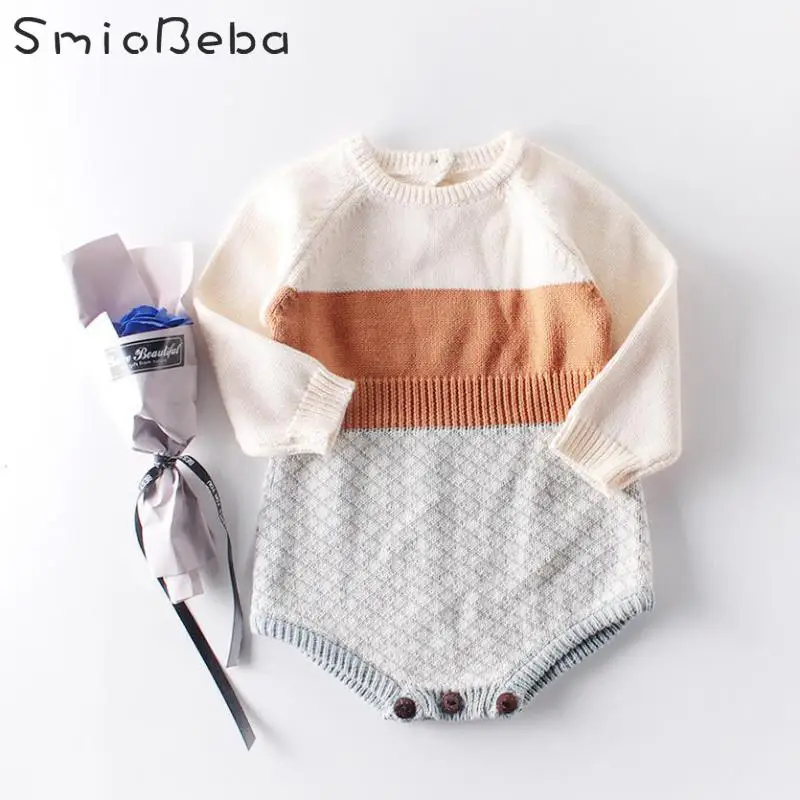 

Ins Spring Warm New Baby Girls Rompers Retro Colour Knitted Wool Couplet Clothes Bottom-wrapped Hat-shirt Kids Climbing Clothes