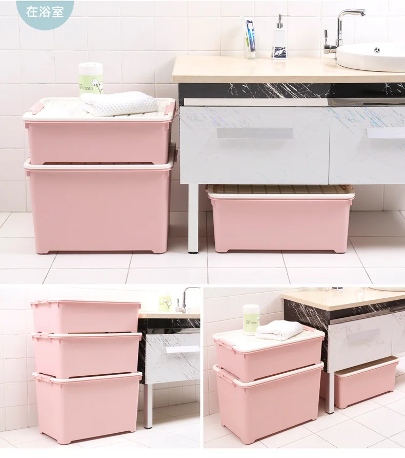 Storage Box Thick Plastic Home Clothes Finishing Box with Cap Pulley Quilt Storage Box Dormitory Bed End of Storage