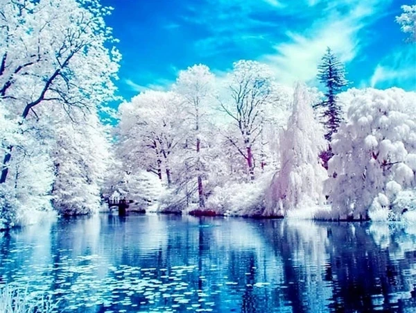 

Diamond Painting Winter Full Square 5D DIY Diamond Mosaic River Home Decor Diamond Embroidery Snow Tree Needlework