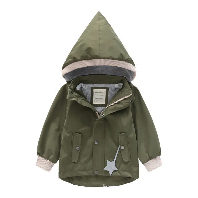 Детский плащ; детские куртки; сезон осень-зима; ветровка для мальчиков и девочек; модная ветрозащитная и непромокаемая куртка; пальто со съемным капюшоном - Цвет: Армейский зеленый