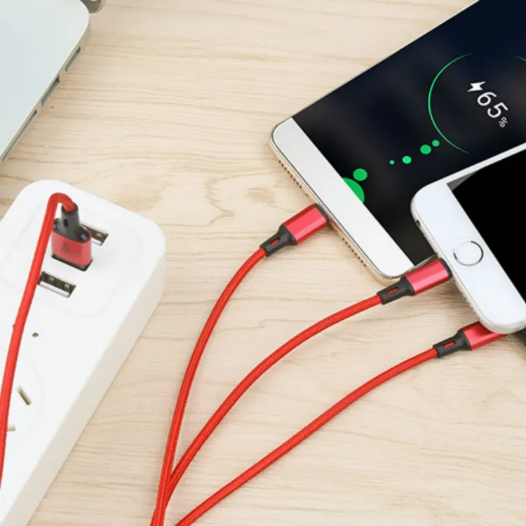 3 в 1 Micro/8 Pin/type C зарядный кабель в оплетке с тройным кабелем для передачи данных многофункциональная синхронная Зарядка для IPhone samsung
