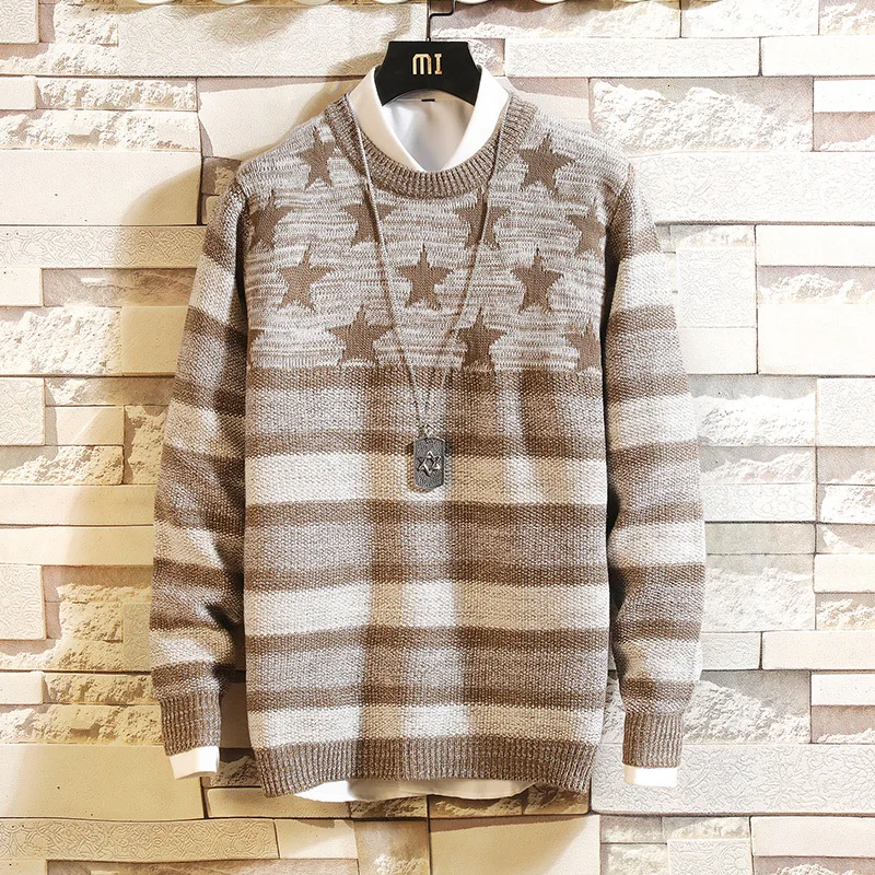 UYUK Autumn Japanese Round Neck Print Geometric Pattern Pullover Temperament Casual Large Size Trend Men's Sweaters Homme