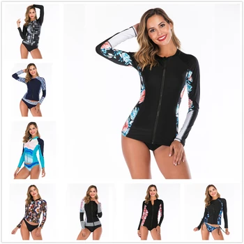 

Print Floral Two Pieces Swimsuit Long Sleeve Rash Guards Women UV Bathing Suit Retro Swimsuit Vintage Sexy Surfing Swim Bodysuit