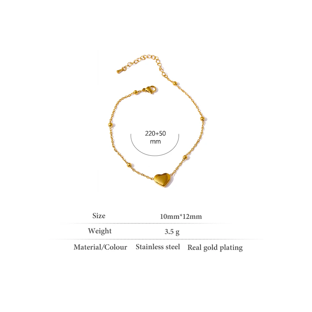Ankle Chains Stylish Chain Bead Heart Stainless Steel Metal Anklet Summer Barefoot Beach Golden On Foot Charm Jewelry