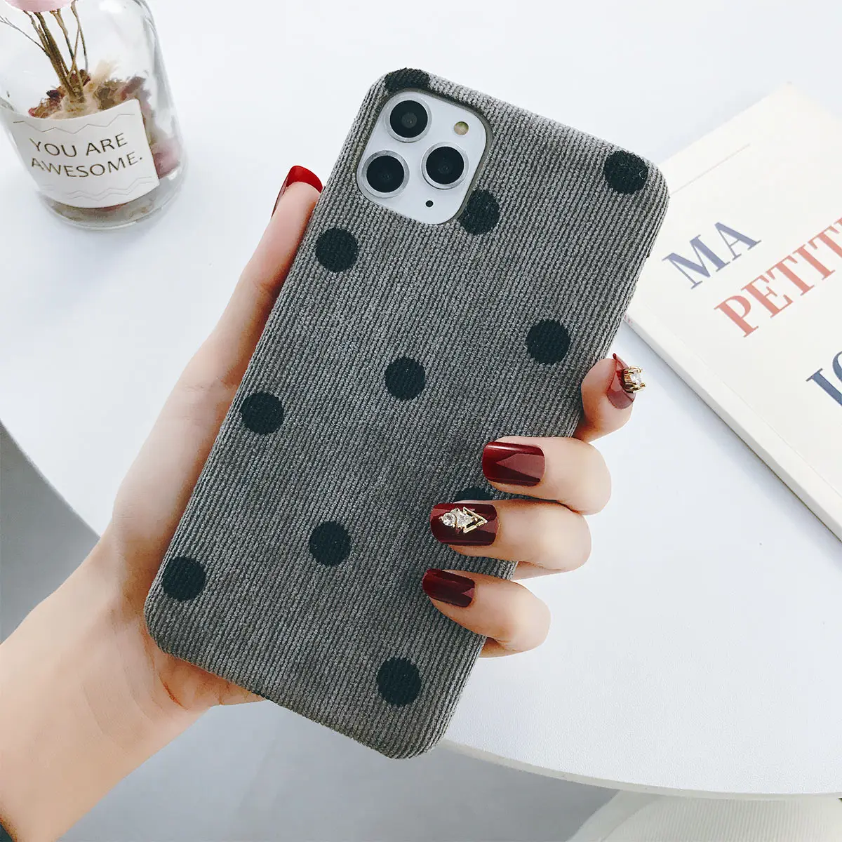 GY Lovebay плюшевая ткань текстура чехол для телефона для iPhone 7 8 6 6s Plus 11 Pro X XR XS Max 11 волна точка холст мягкая PU задняя крышка оболочка - Color: GY