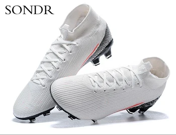 

FG Soccer Shoes Long Spikes High Top Ankle Football Boots Outdoor for Men Adults Kids Athletic Training Sock Cleats