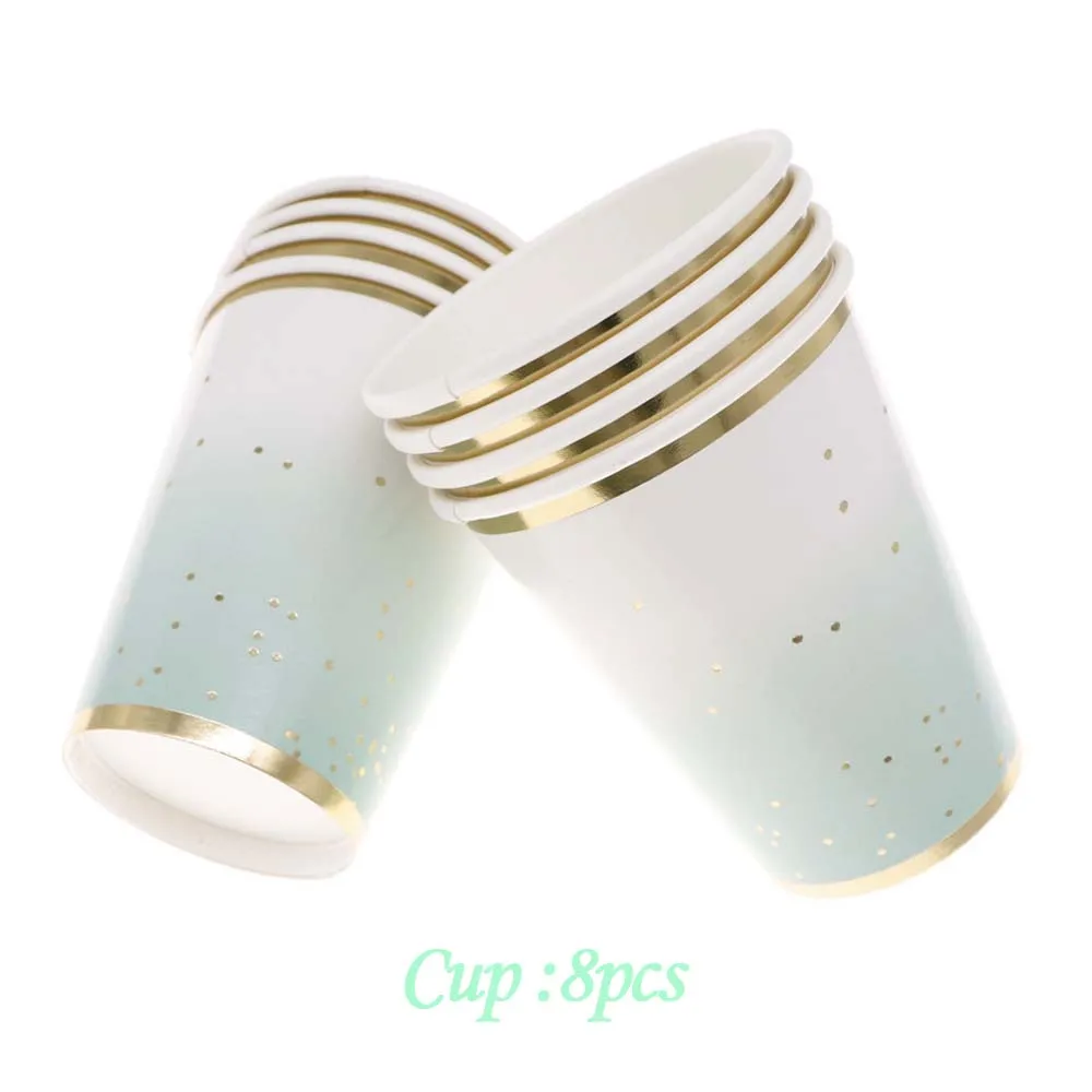 Plate8pcs Children's birthday party wedding set rose red blue green yellow four-piece paper cup paper towel paper tray - Цвет: Plate8pcs