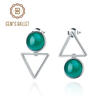 

GEM'S BALLET 925 Sterling Silver Triangle Smart Chic Earrings Natural Green Agate Gemstone Earrings For Women Fine Jewelry