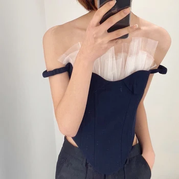 

Women Tops Spring / Summer 2020 Top Wemon Sexy Suspenders Black and White Short Vest