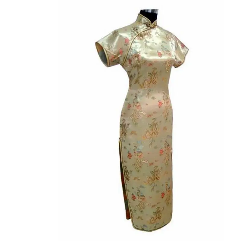 Qipao длинные платья с коротким рукавом сексуальное платье Черный Дракон и Феникс китайское традиционное платье женское атласное Чонсам Qipao большой размер