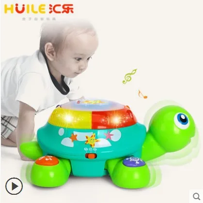 Huile игрушки 678 специальное образование Ползающая черепаха игрушка Электрические игрушки музыкальный барабан детская игрушка От 1 до 3 лет ползающая игрушка