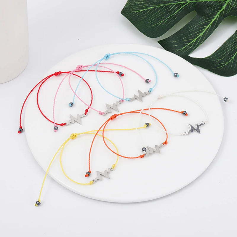G.YCX Simple Wave Heartbeat Ecg Bracelet Couple Adjustable Red String Men Women Stainless Steel Bracelets 2019 Pulseras Bileklik | Украшения