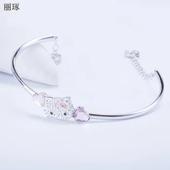 

Austrian rhinestone hello Kitty pink peach love heart crystal bracelet stainless steel titanium anti-bleaching imitation allergy