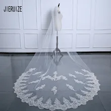 JIERUIZE белая свадебная фата цвета слоновой кости с длинной кружевной аппликацией по краям с гребнем свадебные аксессуары
