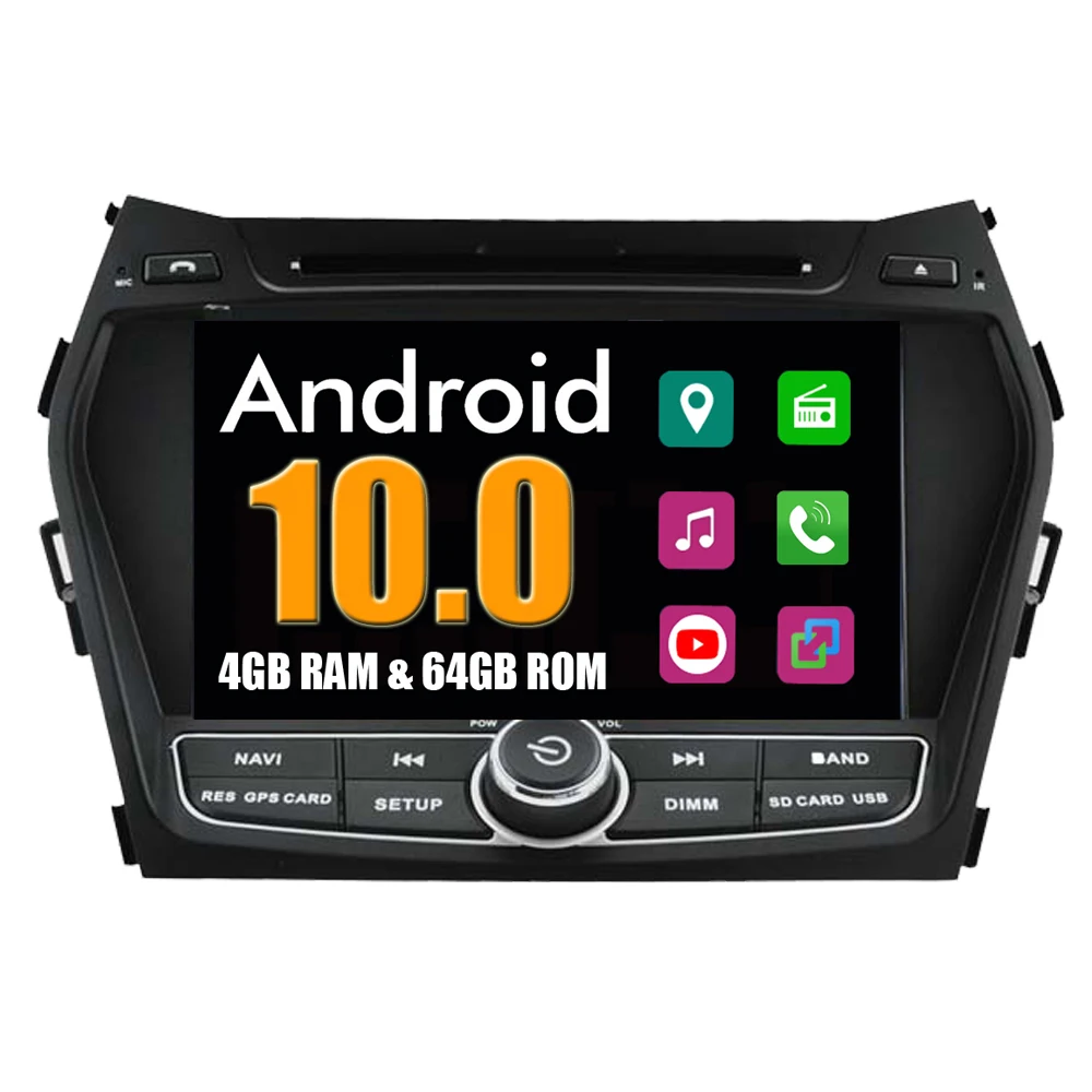 Автомагнитола RoverOne с DVD GPS для Hyundai IX45 Santa Fe Android 10 Восьмиядерный сенсорный экран
