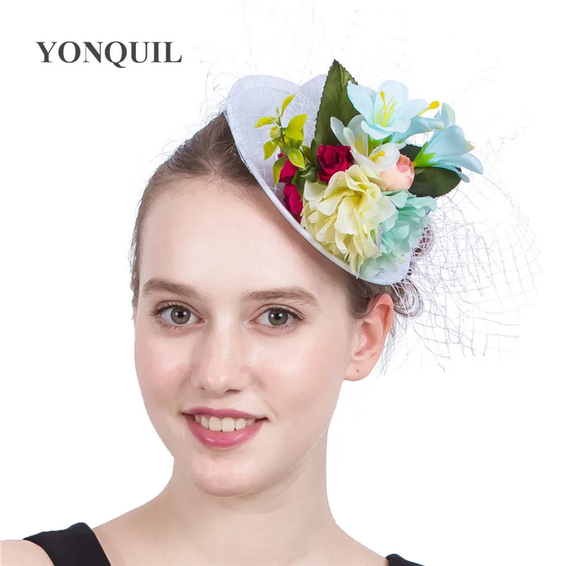 

Wedding Fascinator Hat Bridal Cocktail New Ladies Imitation Sinamay Hat With Flowers For Race Church Wedding Party Fedora Cap