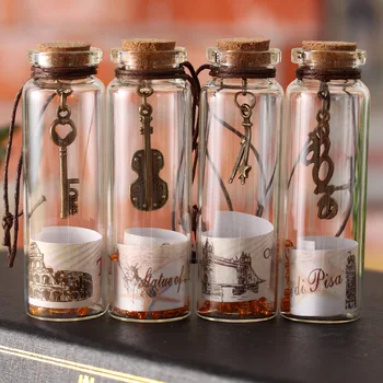 

12PC Retro Wishing Bottle World Landscape Lucky Bottle Glass Small Cork Drift Bottle Creative Home Decoration