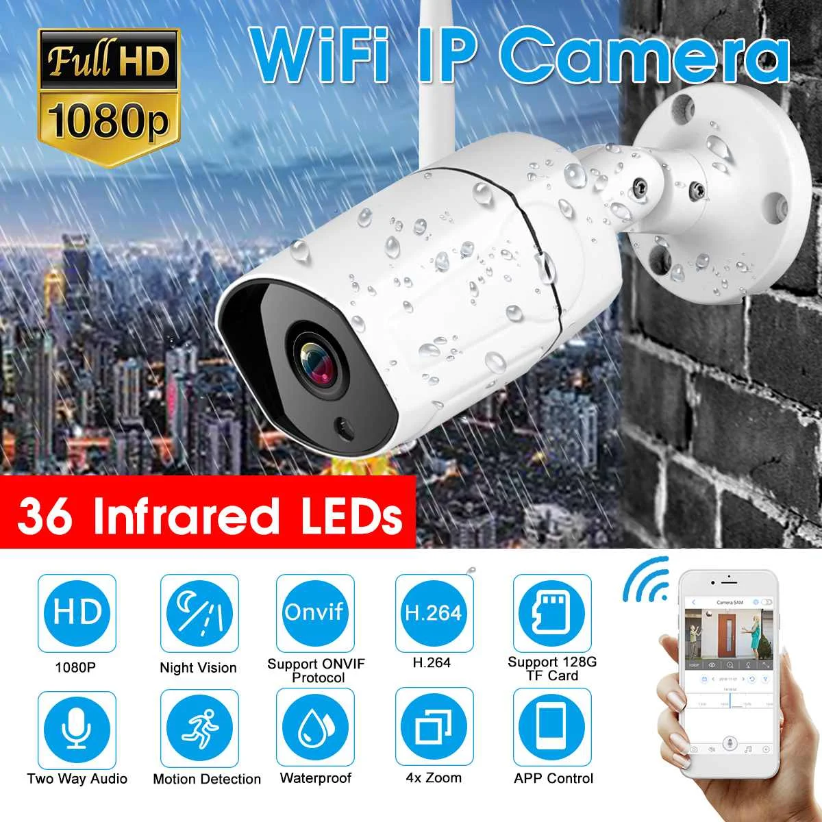

IP Camera Wifi Outdoor Waterproof HD Security Camera Wireless 1080P Night Vision Surveillance Camera CCTV Onvif Compatible