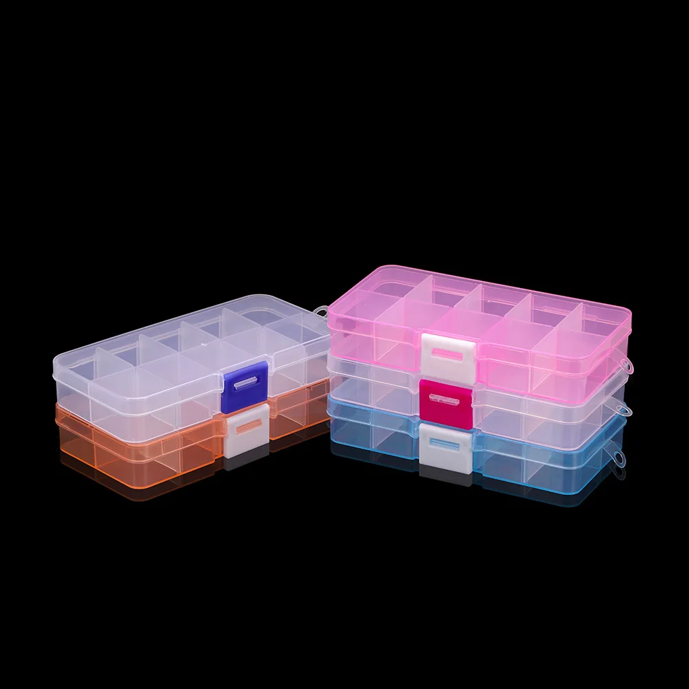 10 Slots Adjustable Plastic Rectangle Transparent Storage Box Craft  Organizer Handcraft Jewelry Container