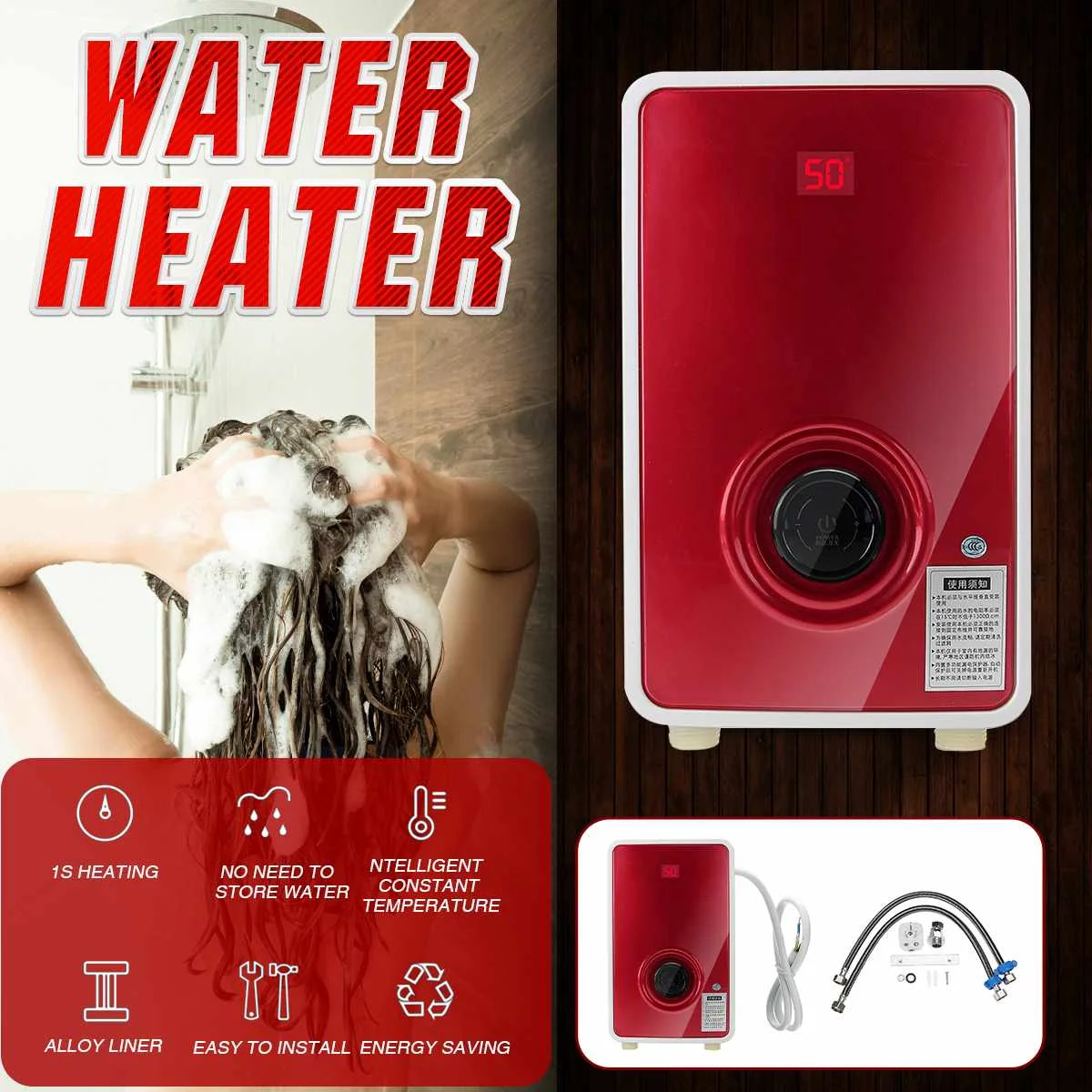 

5500W Electric Water Heater Waterproof IPX4 Instant Tankless Temperature Display Heating Shower Remote control Water Heater