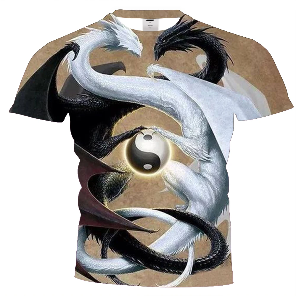 

UNEY 3D Tai Chi Ssangyong T-Shirt Men Dragon Short Sleeve Serpent 3D Print T-shirt Summer Tops Plus Size Shirt
