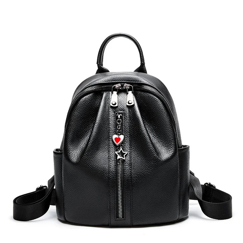 

Women Backpack School Bags For Teenager Girls Genuine Leather Zipper Lock Design Black Femme Mochila Female Backpack Fashion New