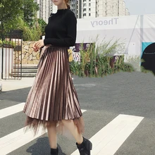 Двусторонняя бархатная сетчатая юбка в складку с оборками, женские зимние миди юбки, Женская необычная элегантная юбка Faldas Jupe