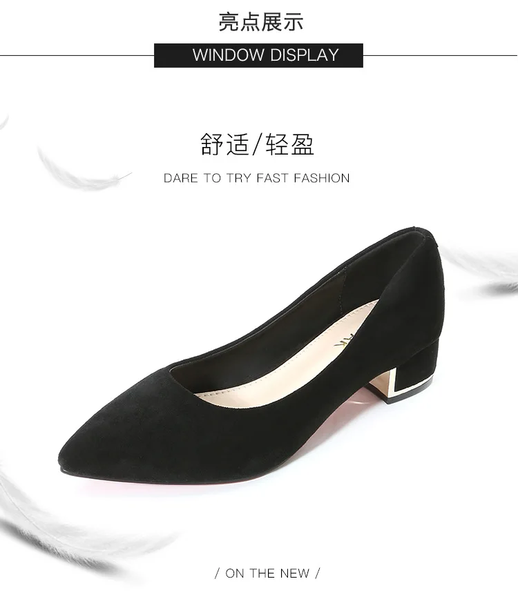 Big Size 34-43 Women Suede Leather Shoes 3.5CM High Heels Ladies Dress Work Shoes Slip On Pumps Woman Square Heels Wedding Shoes