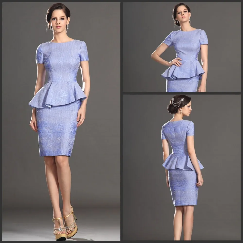 

Custom Made lavendar Jacquard fabric Handmade Supply Short Sleeves Mother of the Bride Dress (26130238)