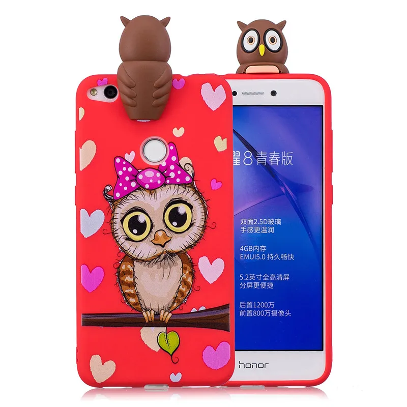 3D Мягкий Силиконовый ТПУ чехол для Huawei Honor 8 Lite милые панды Сова Единорог