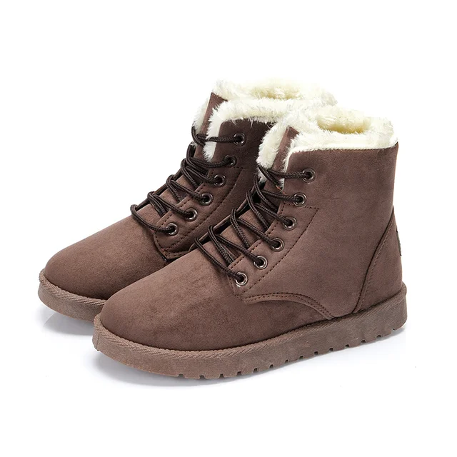 Pink Flock Warm Cotton Women Boots Cheap Winter Shoes Casual High top Fur Flats Outdoor Hot Women Snow Boots botines mujer 2021 Brown901