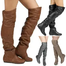 Zapatos mujer sapato/Высокие Сапоги выше колена женская обувь на плоской подошве в винтажном стиле; повседневная обувь на плоской подошве со складками Женская осенне-зимняя обувь; AB0074
