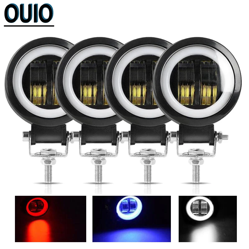 

20W 3" Motorcycle Headlight LED Work Light 12V Car Light Bar Flood Beam Angel Eye for ATV Offroad DRL Led Driving Round Lights