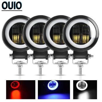 

20W 3" Motorcycle Headlight LED Work Light 12V Car Light Bar Flood Beam Angel Eye for ATV Offroad DRL Led Driving Round Lights