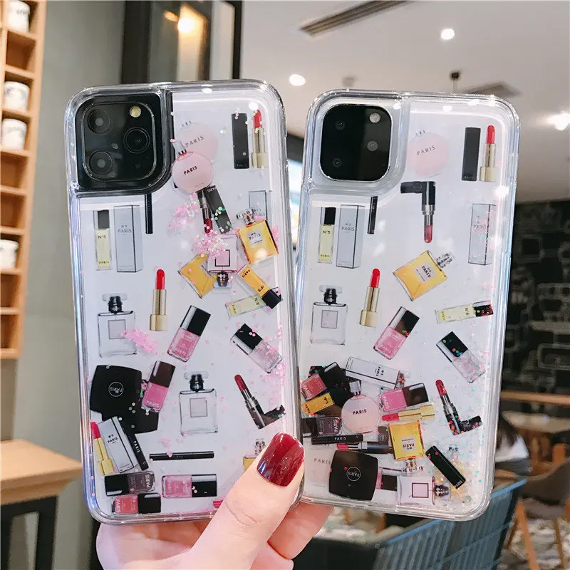 Fashion Cosmetics Lipstick Perfume Phone Case For iPhone 11 Pro 6 7 8 Plus XR XS MAX Luxury Glitter Powder Quicksand | Мобильные
