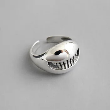 

Retro 925 Sterling Silver Hip Hop Exposed Tooth Smile Open Ring For Women Personalized Handmade Fine Vintage Jewelry 925-42