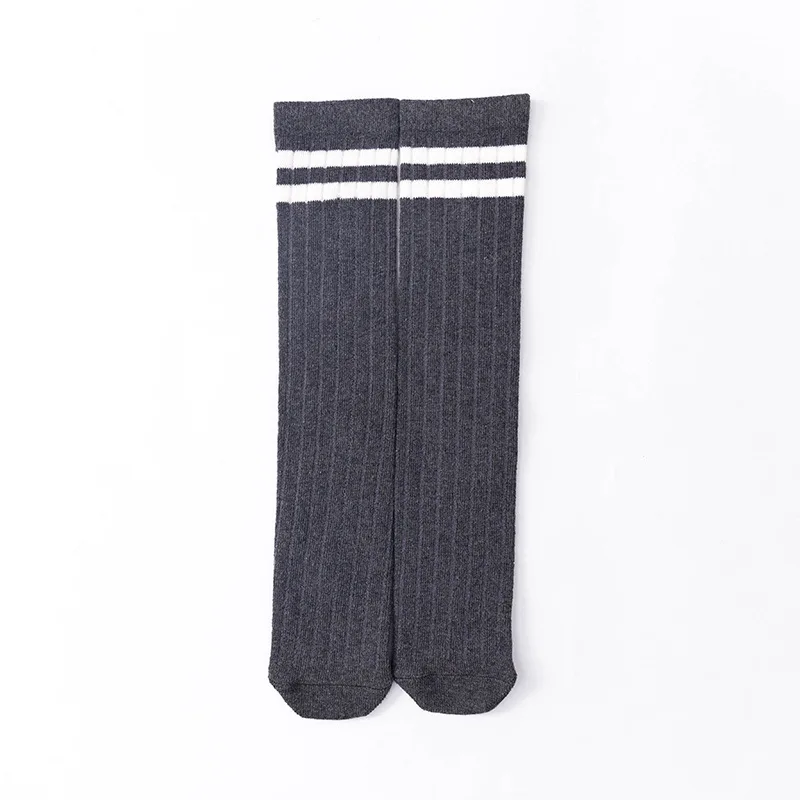 light grey 2 Хлопковые гетры в полоску для школьников, Skarpetki Meias детские гольфы для девочек, длинные гольфы для мальчиков, kniekousen meisje - Цвет: light grey 2