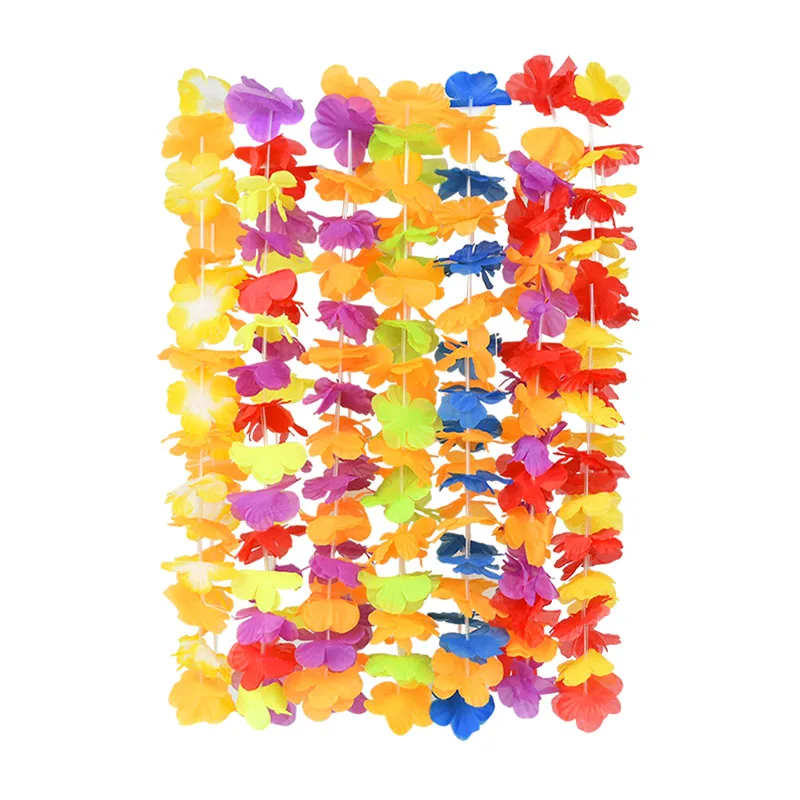 Hawaiian Flower Wreath Necklace - Tropical Luau Party Decoration Artificial Flower Lei 102050pcs