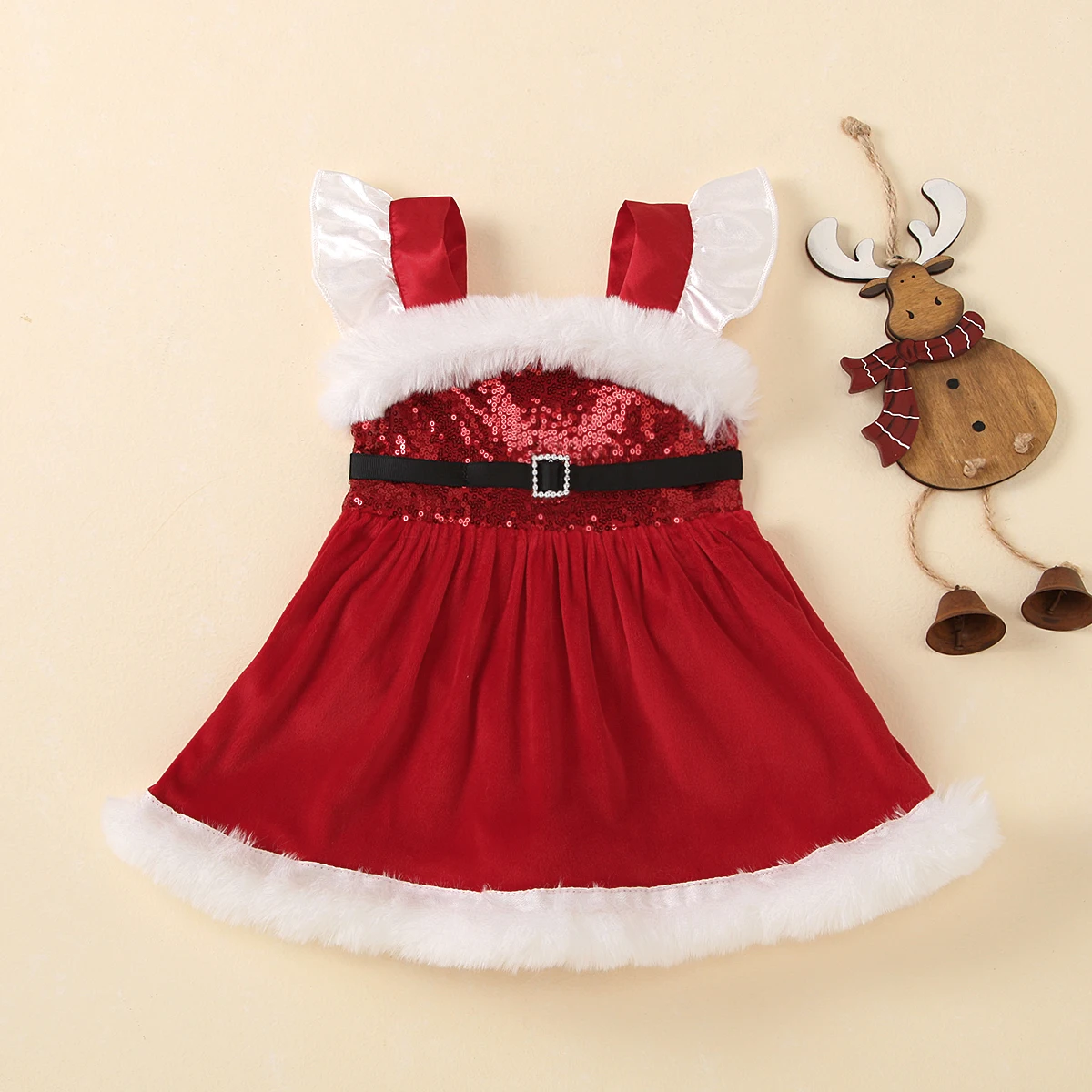 

Baby Girls Christmas Romper Dress Fly Sleeve Sequins Romper Dress for Kids Toddler Girls