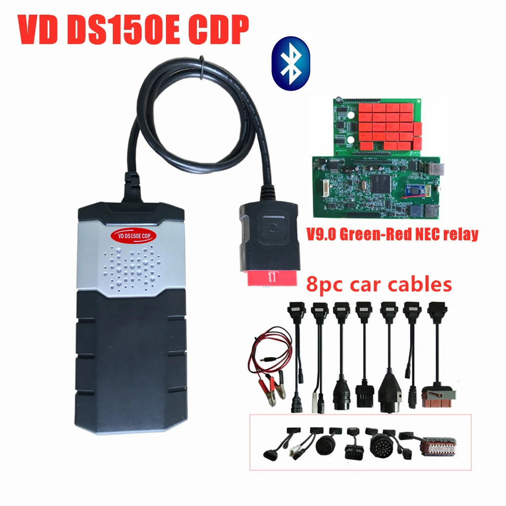 v9.0 плата vd ds150e c-d-p с bluetooth 2016R0/2015R3 OBD2 сканер инструмент для delphis+ полный 8 автомобилей/грузовиков Кабели