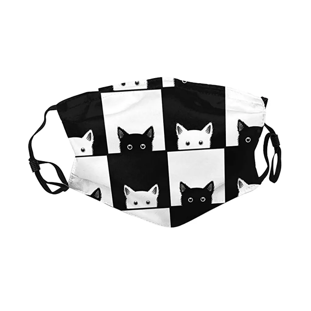 Mouth Mask Reusable Washable Mascarillas Face Cover Black And White Cats On Chess Board Design Windproof Men Women Outdoor | Спорт и