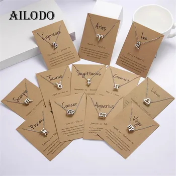 

Ailodo Sodiac Necklace For Women Gold Silver Color 12 Horoscope Zodiac Sign Pendant Necklace Aries Leo 12 Constellations Jewelry